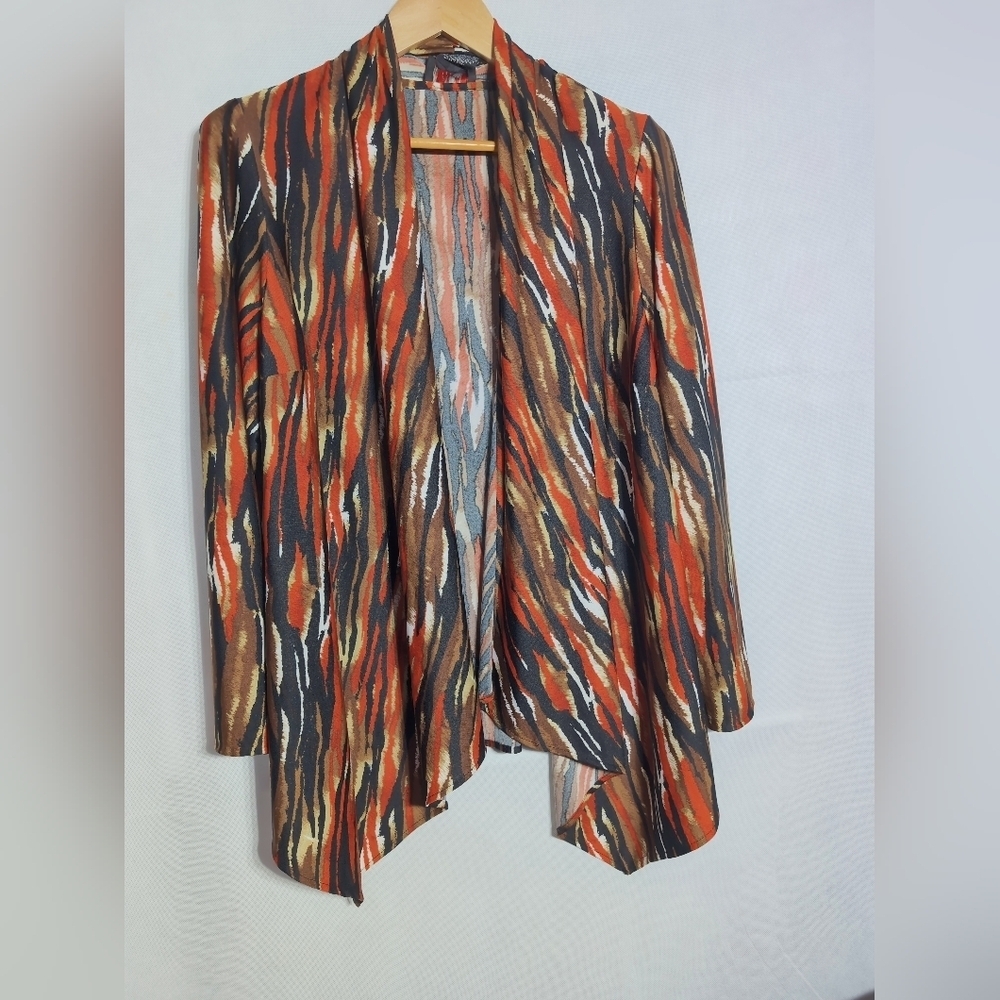 Multicolor Abstract Open Front Cardigan By R&K Originals Sz 14W